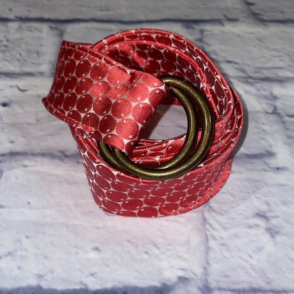 J. Crew Silk Belt D Ring Pink & White Dot Pattern Size S/M - Picture 2 of 7